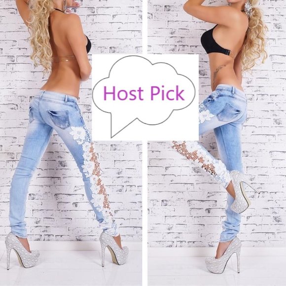 Faded Mid Rise Skinny Jeans with see through side lace Skinny Jeans - Picture 2 of 7